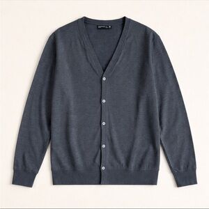 Icebreaker Oasis Cardigan Men Medium Grey V-Neck Knit 100% Merino Wool Preppy